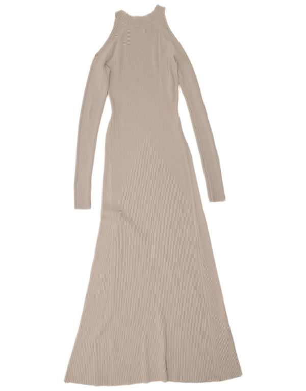 Zara Vestido largo de manga larga con hombros descubiertos para mujer UK 42 Viscosa gris medio