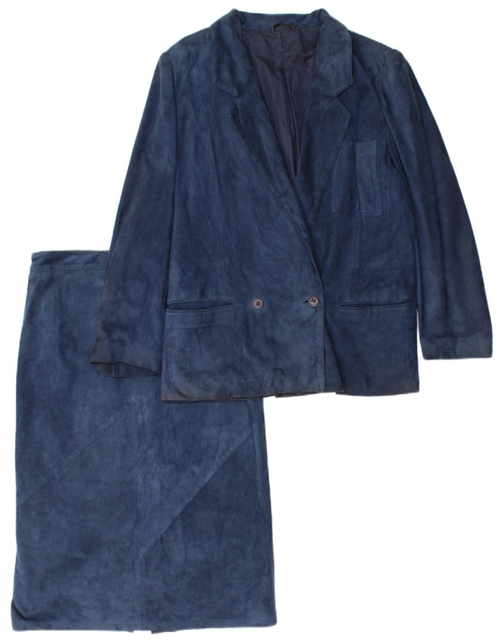 Robrik Conjunto de falda de ante para mujer de 2 piezas IT 44 Medium W30 Cuero azul marino