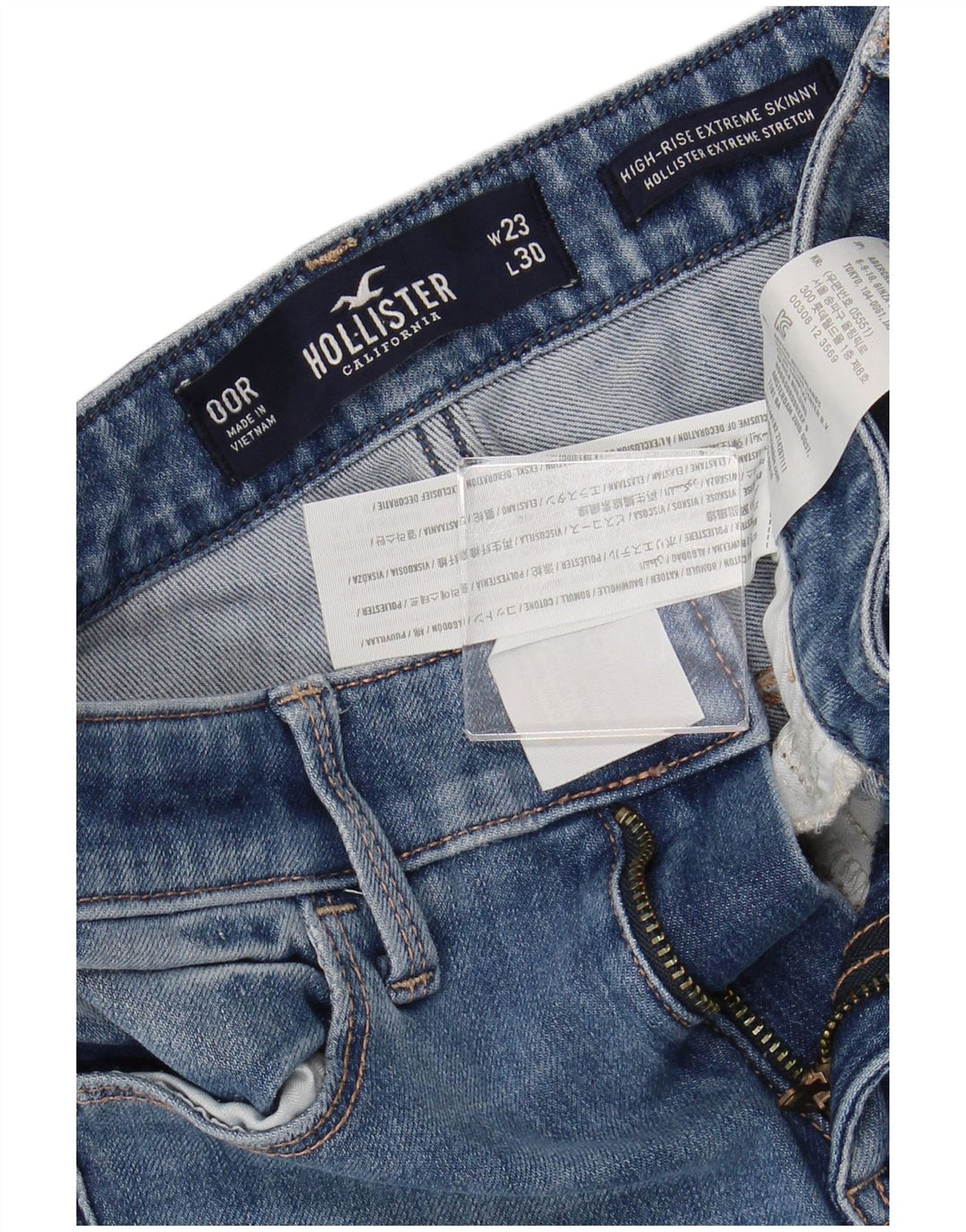 HOLLISTER Jeans ajustados de talle alto para mujer US 00 2XS W23 L30 Algodón azul