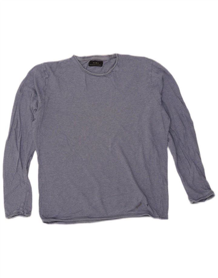 Zara Mujer Top Manga Larga UK 44 Azul Medio