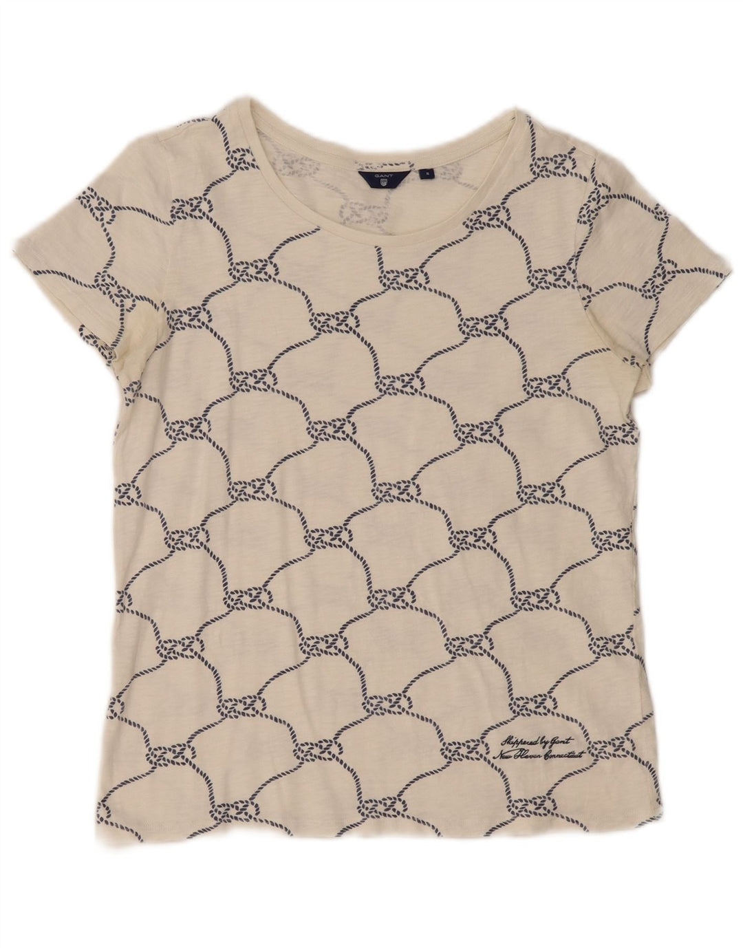 GANT Camiseta con estampado abstracto para mujer, talla 40, talla pequeña, algodón blanco