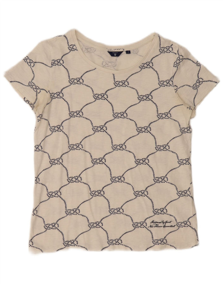 GANT Camiseta con estampado abstracto para mujer, talla 40, talla pequeña, algodón blanco