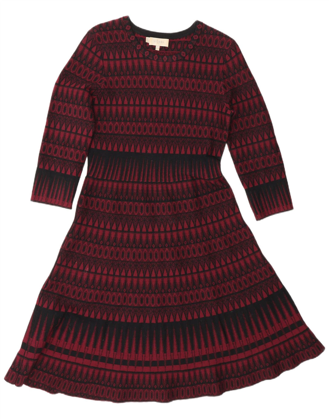 HOBBS Vestido tipo jersey de manga 3/4 para mujer, talla 40, talla pequeña, viscosa geométrica roja