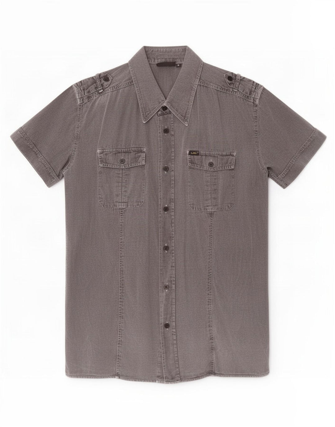 Camisa Militar De Manga Corta Lee Hombre Gris Medio Algodón