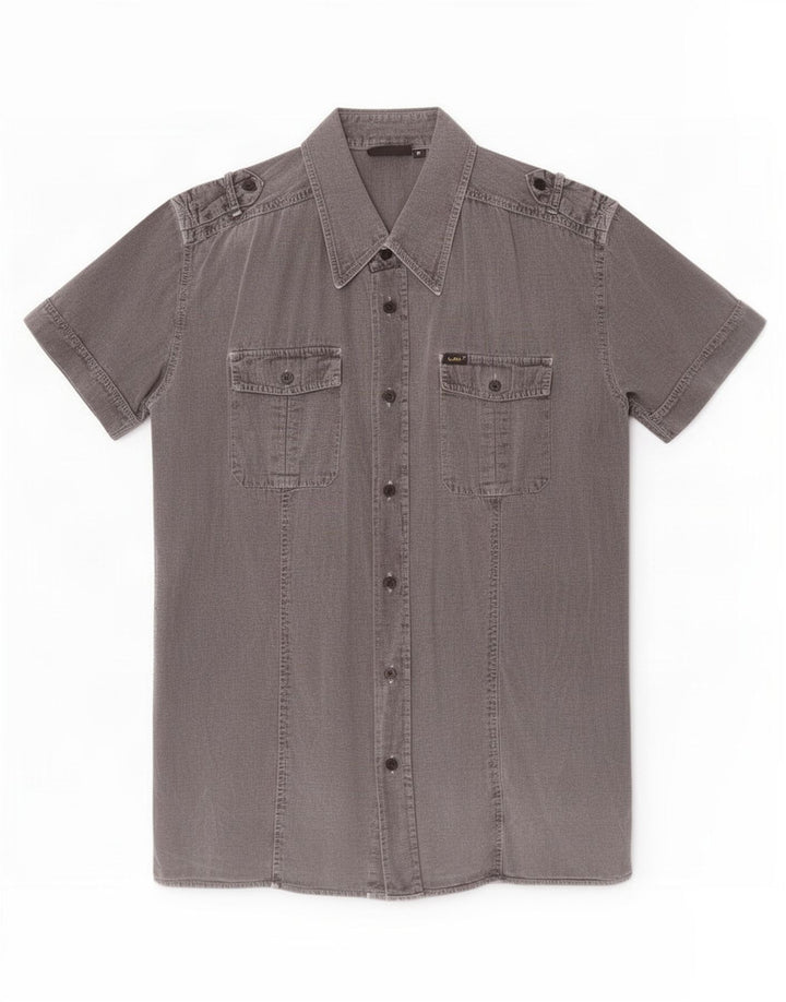Camisa Militar De Manga Corta Lee Hombre Gris Medio Algodón