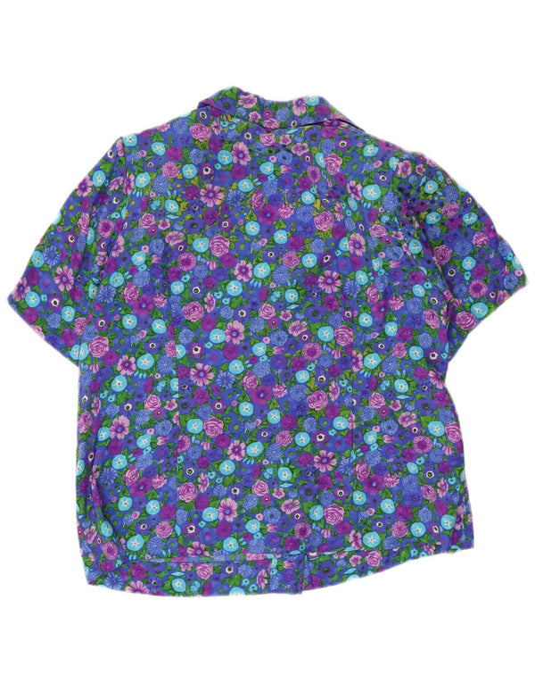 Vintage mujer camisa de manga corta blusa Reino Unido 14 medio multicolor floral