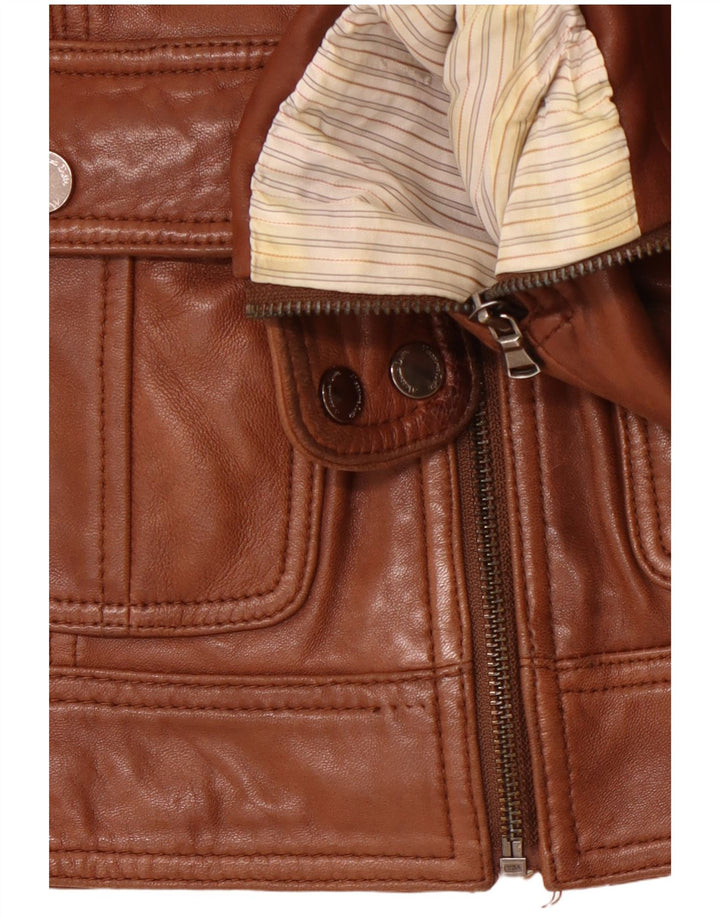 MASSIMO DUTTI Chaqueta corta de cuero para mujer UK 10 Small Piel de oveja marrón