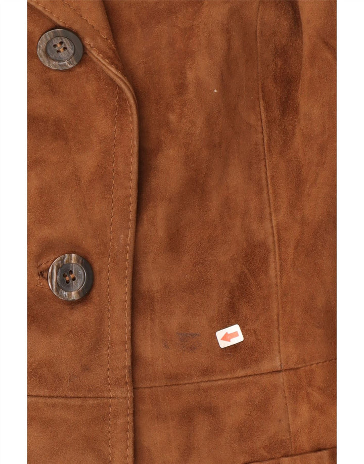 Vintage mujer 3 botones ante Blazer chaqueta IT 46 cuero marrón grande