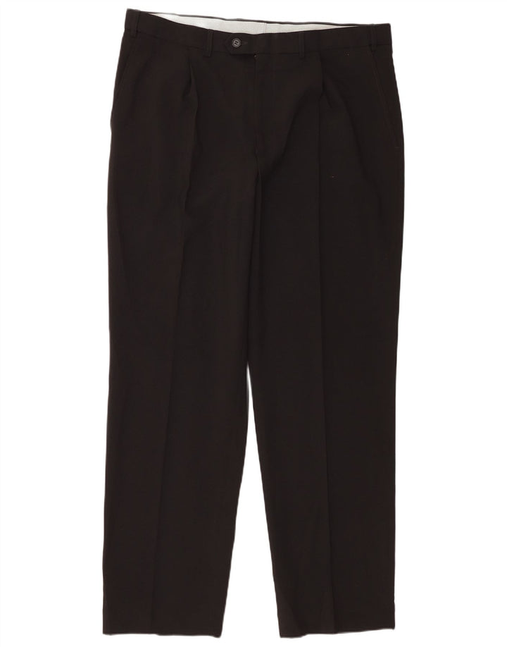 Marks & Spencer Pantalón de traje con pinzas para hombre W36 L31 Poliéster negro