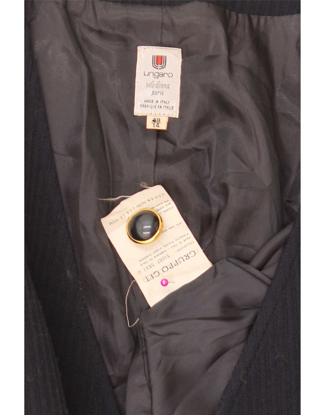 Chaqueta Blazer Cruzada Para Mujer Ungaro IT 48 XL Lana Azul Marino