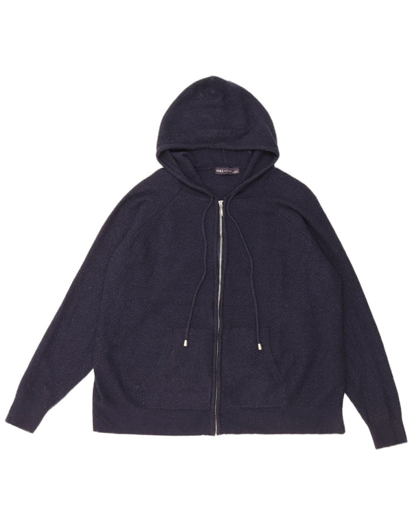 Marks & Spencer Womens Hooded Cardigan Sweater UK 16 Large Navy Blue