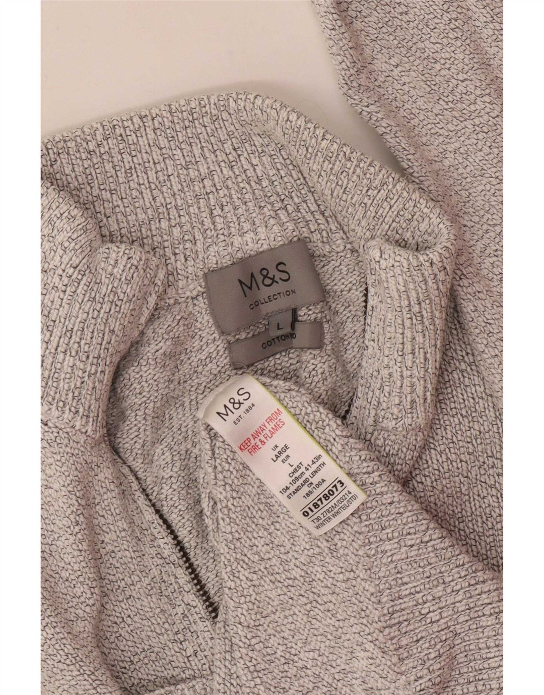 Marks & Spencer Suéter tipo jersey con cuello y cremallera para hombre, tamaño grande, de algodón moteado en blanco roto