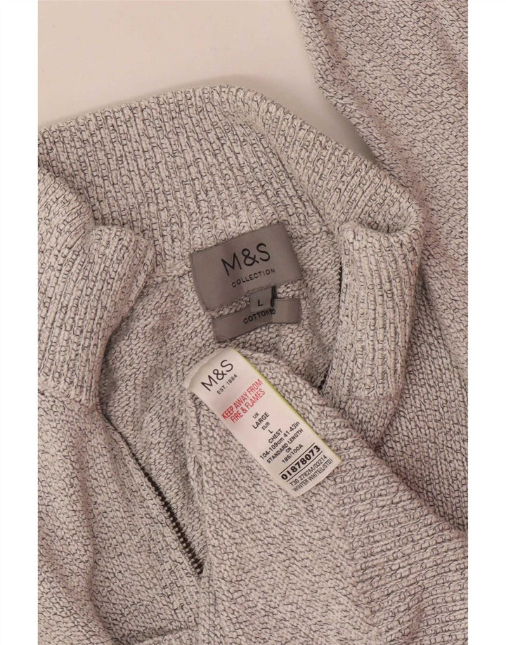 Marks & Spencer Suéter tipo jersey con cuello y cremallera para hombre, tamaño grande, de algodón moteado en blanco roto