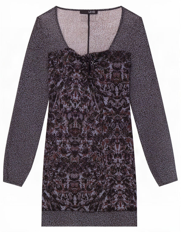 Liu Jo Vestido tubo de manga larga transparente para mujer UK 4 XS Gris floral