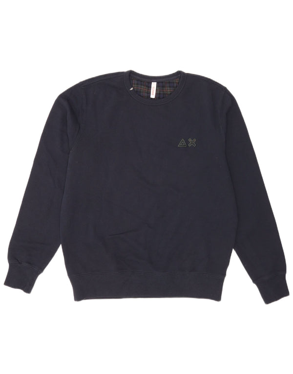 Sun68 Hombre Sudadera Jumper Grande Azul Marino Cuadros Algodón