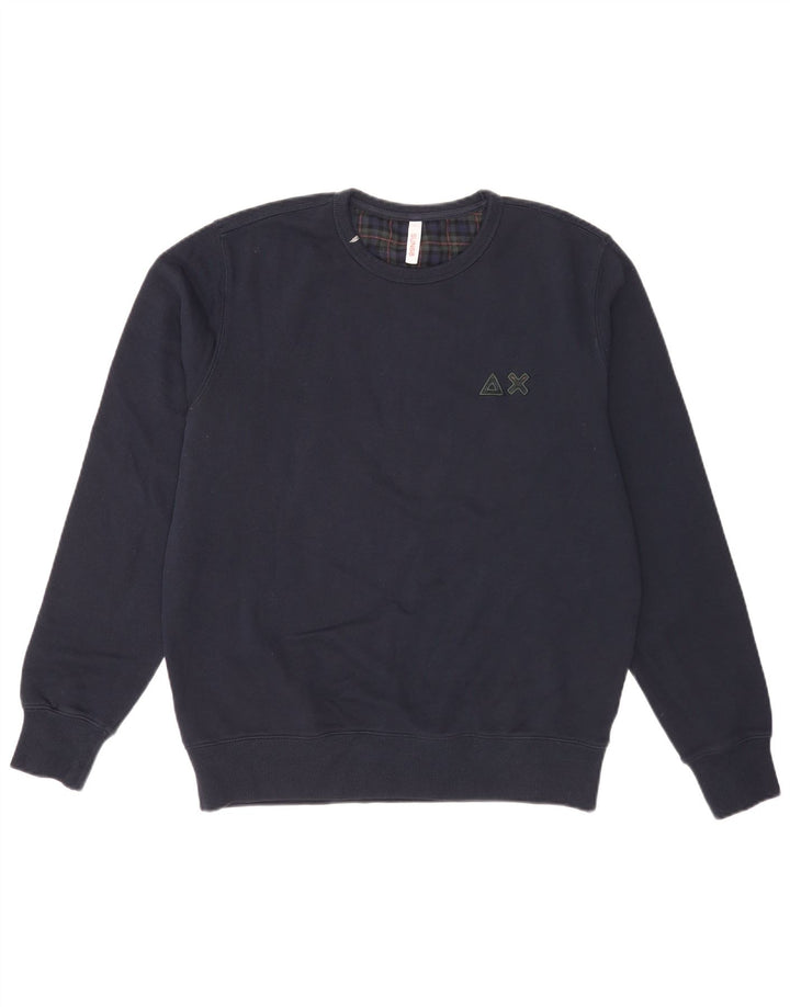 Sun68 Hombre Sudadera Jumper Grande Azul Marino Cuadros Algodón