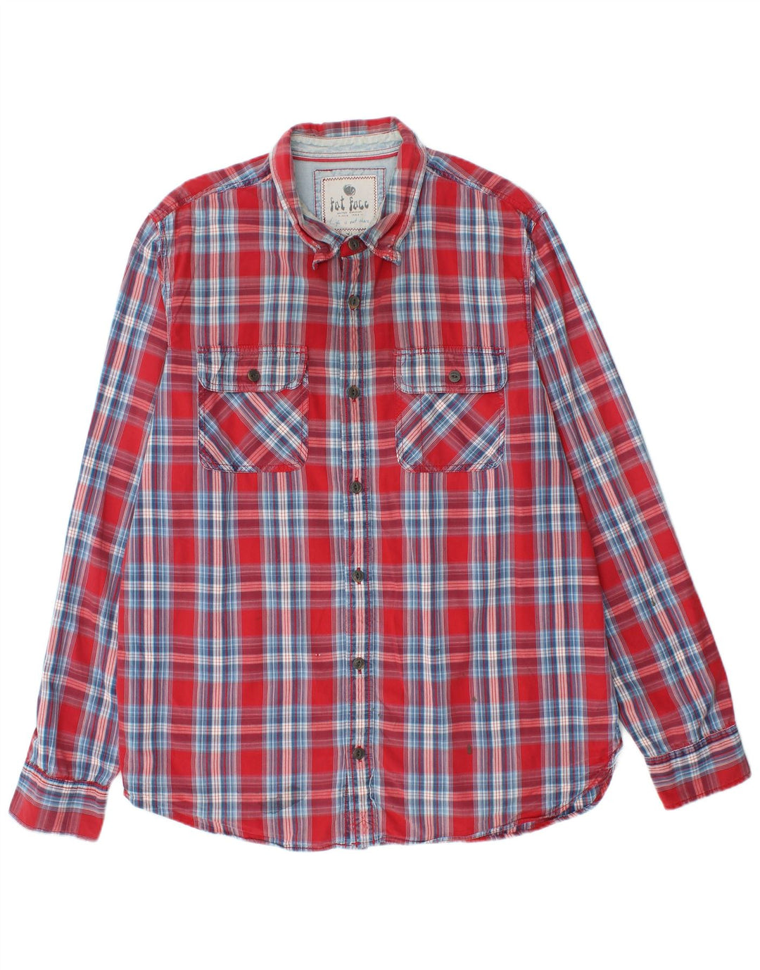 FAT FACE Camisa Hombre XL Cuadros Rojos Algodón