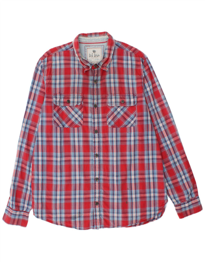 FAT FACE Camisa Hombre XL Cuadros Rojos Algodón