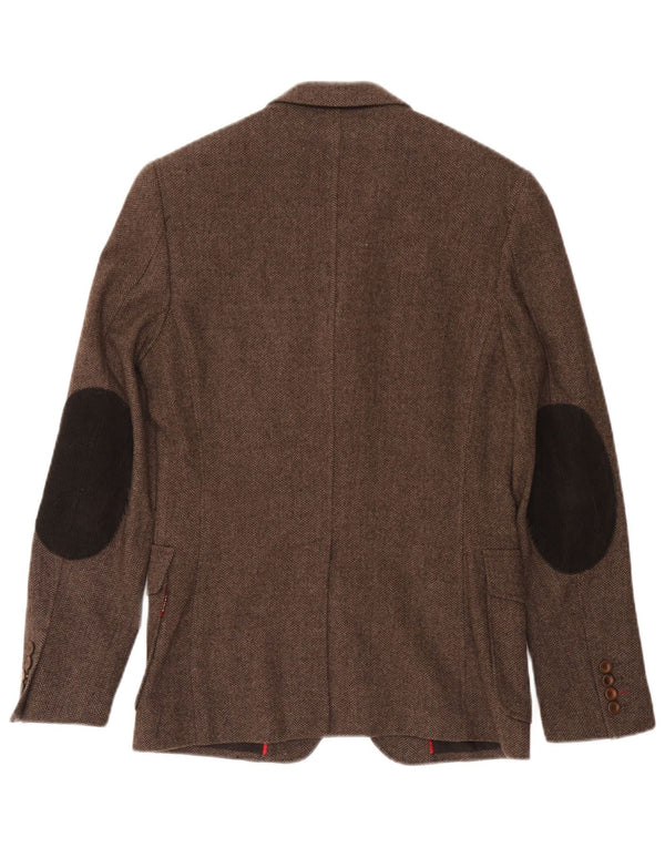 Sisley Chaqueta tipo blazer de 3 botones para hombre IT 44 XS Lana en espiga marrón