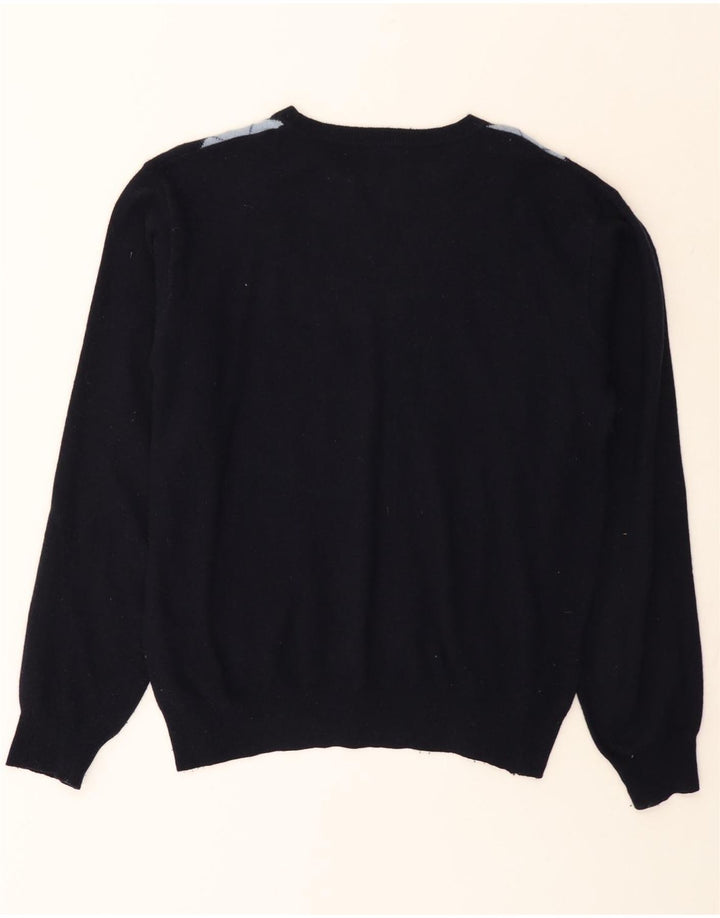 Brugi - Jersey de cuello redondo para hombre, talla grande, color azul marino, lana Argyle/Diamond