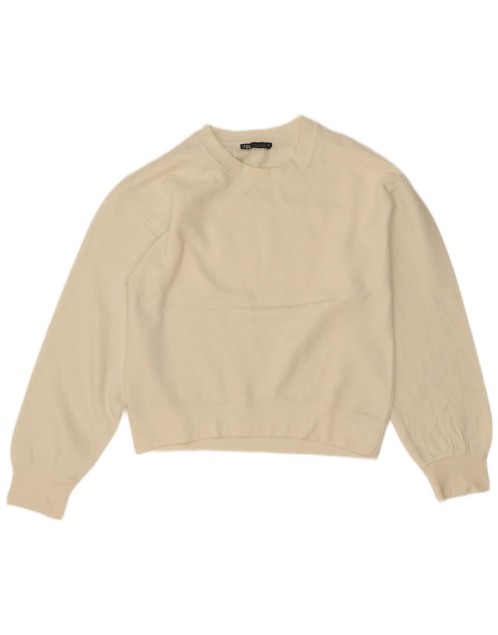 Zara Mujer Crop Sudadera Jumper UK 10 Small Off White