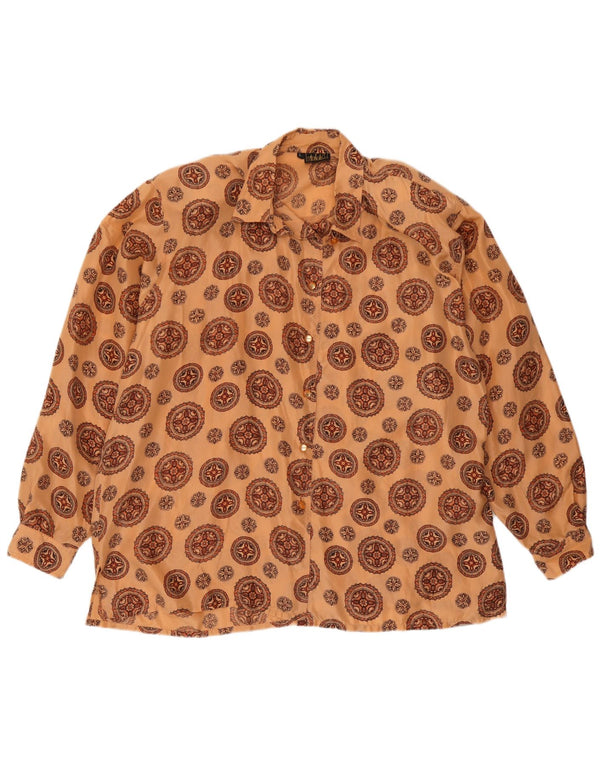 Vintage mujer camisa de gran tamaño blusa Reino Unido 16 seda floral naranja grande