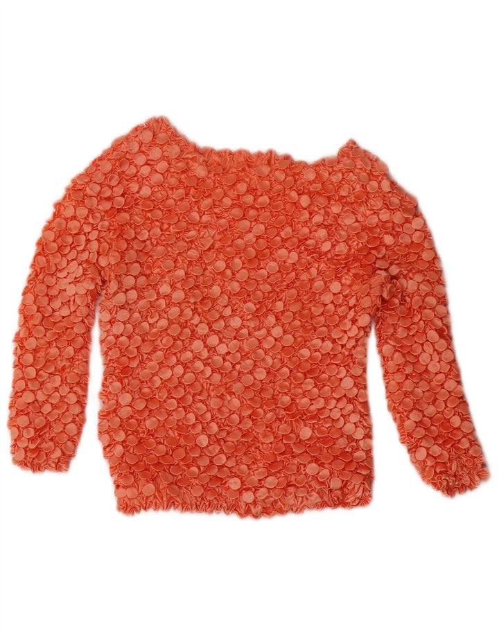 Vintage mujer crop 3/4 manga blusa Top Reino Unido 10 pequeño poliéster rojo