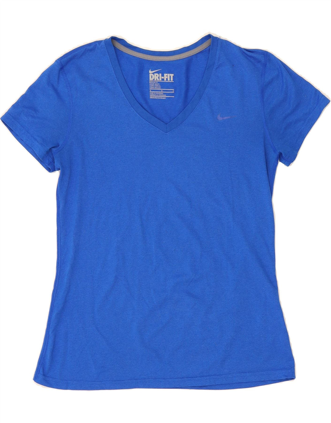 NIKE Camiseta Dri Fit Regular Fit para Mujer UK 12 Poliéster Azul Medio