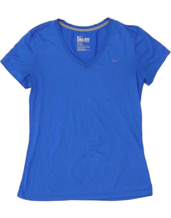 NIKE Camiseta Dri Fit Regular Fit para Mujer UK 12 Poliéster Azul Medio