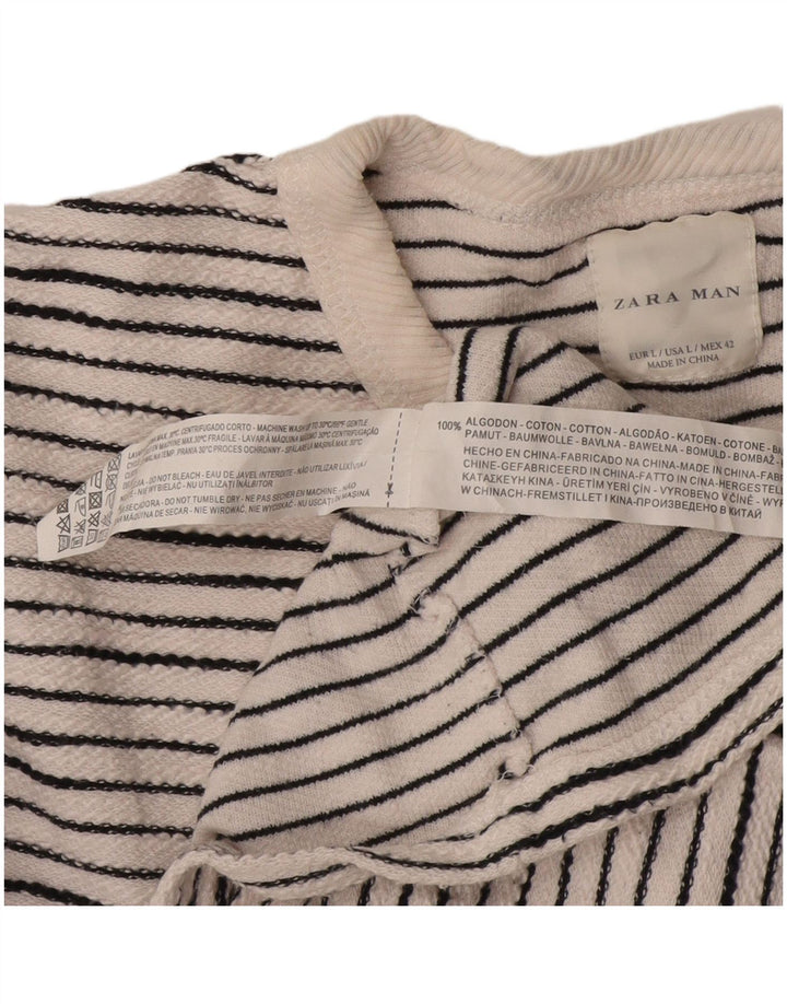 Zara Hombre Top Manga Larga Algodón Rayas Blanco Grande