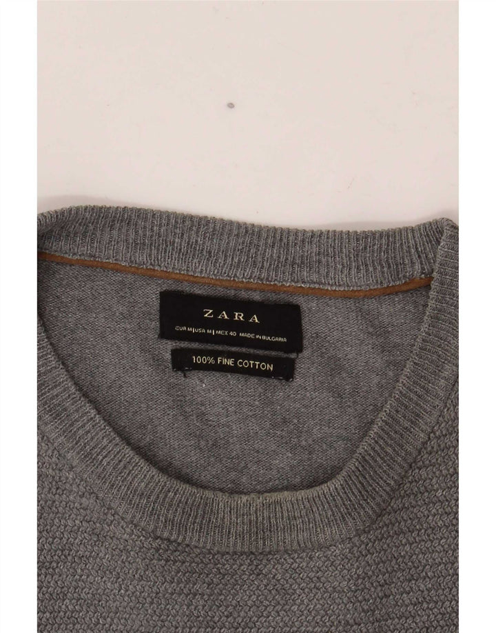 Zara Hombre Jersey Cuello Redondo Jersey Algodón Gris Medio