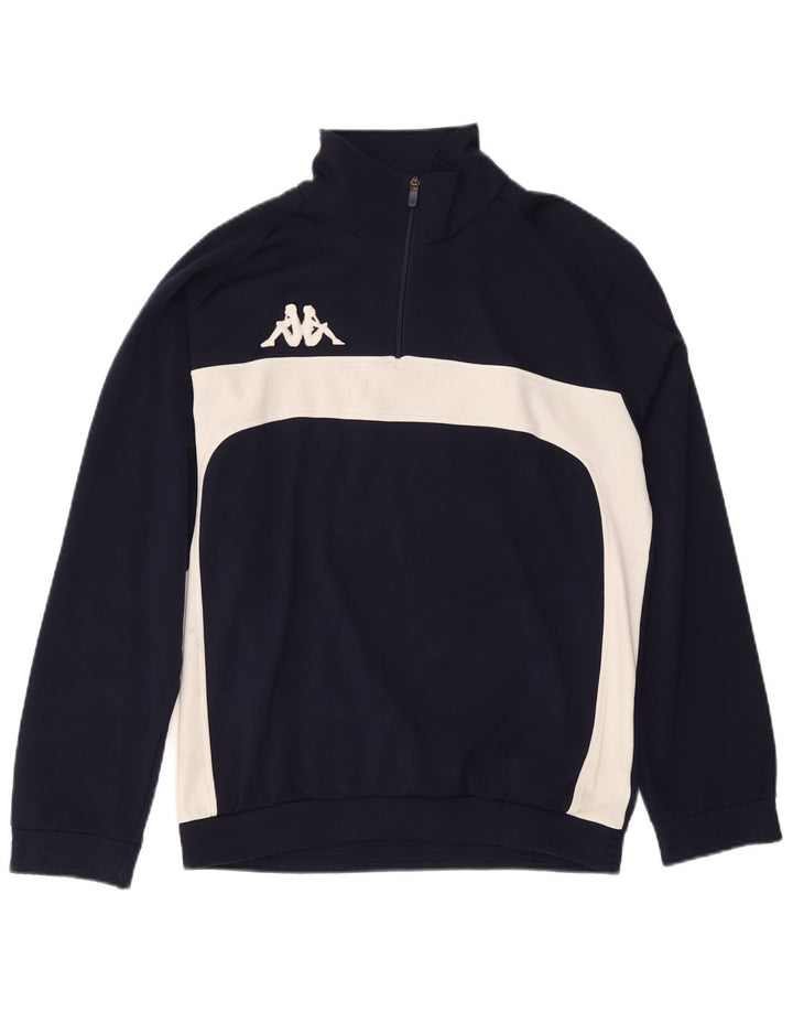 KAPPA Hombre Zip Neck Sudadera Jumper XL Azul Marino Colorblock Poliéster