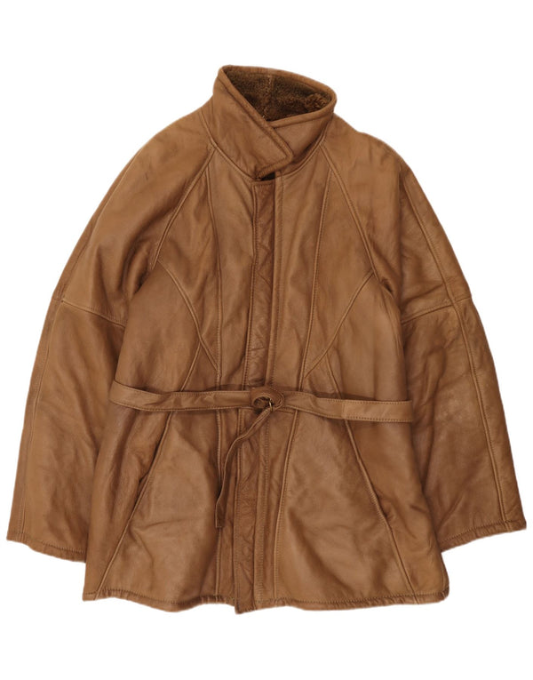 Vintage hombres shearling abrigo Reino Unido 38 marrón medio