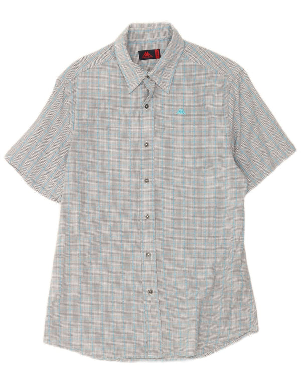Camisa Kappa Hombre De Manga Corta De Algodón A Cuadros Azul Medio