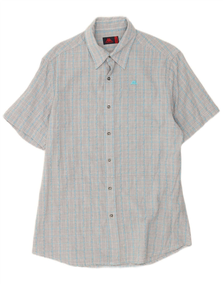 Camisa Kappa Hombre De Manga Corta De Algodón A Cuadros Azul Medio