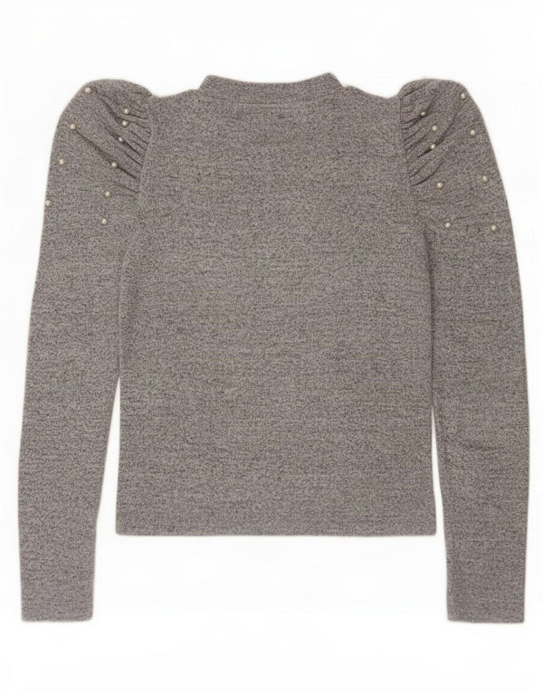 Zara Mujer Top Manga Larga UK 42 Gris Medio Moteado