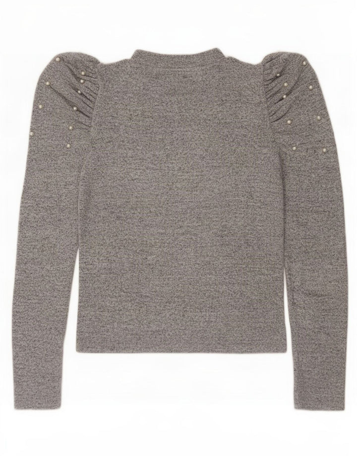 Zara Mujer Top Manga Larga UK 42 Gris Medio Moteado