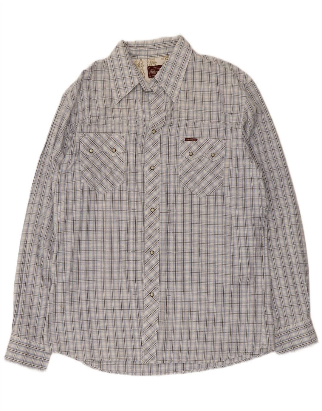 Camisa Marlboro Classics Hombre 2XL Algodón A Cuadros Azul