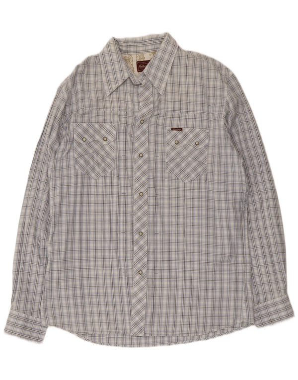Camisa Marlboro Classics Hombre 2XL Algodón A Cuadros Azul
