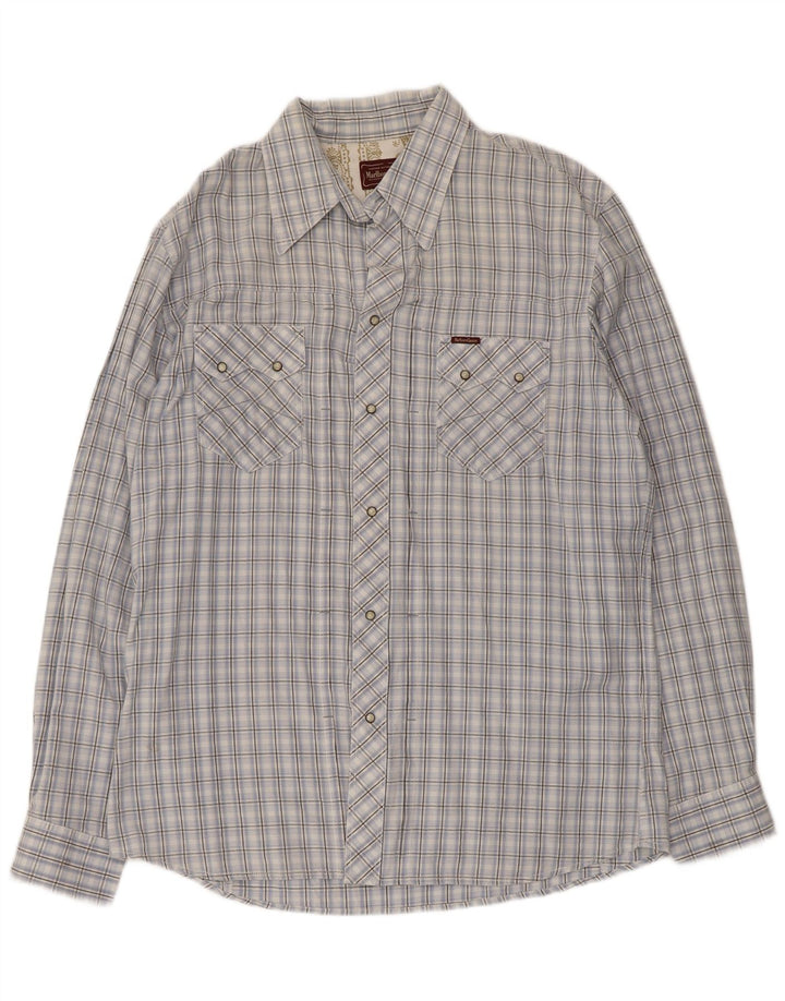 Camisa Marlboro Classics Hombre 2XL Algodón A Cuadros Azul