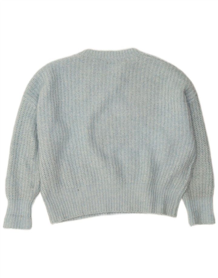 Zara - Jersey extragrande con cuello barco para mujer, talla 44, poliéster azul medio