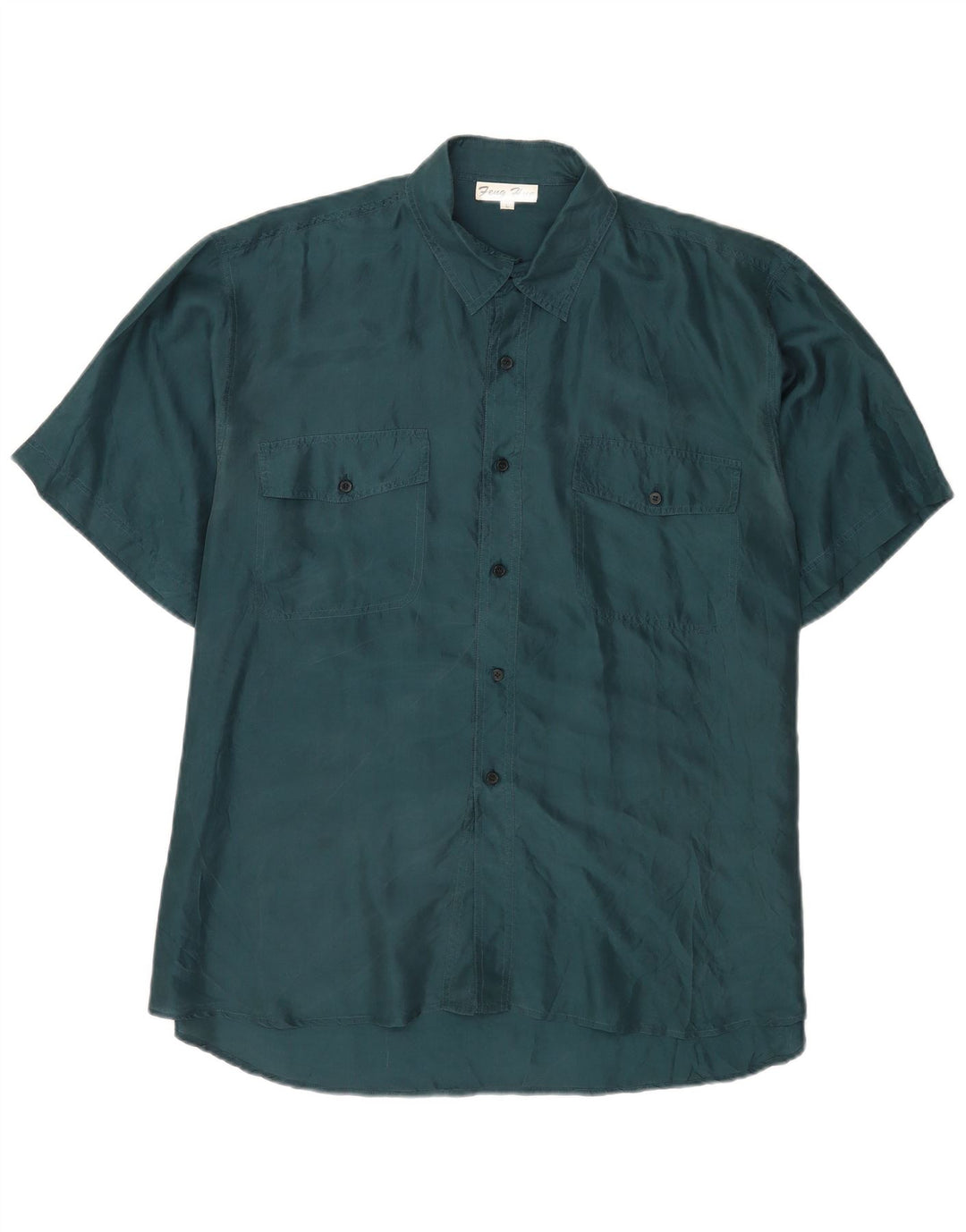 Camisa vintage de manga corta para hombre de seda verde grande