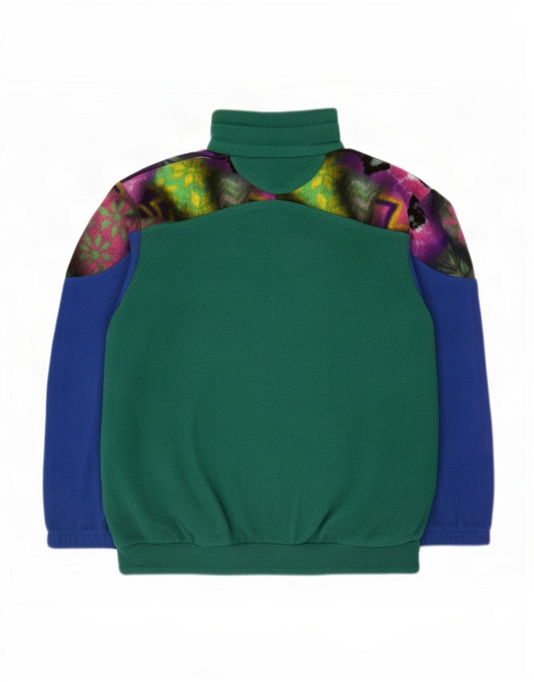 Vintage hombres botón cuello polar jumper medio verde colorblock poliéster