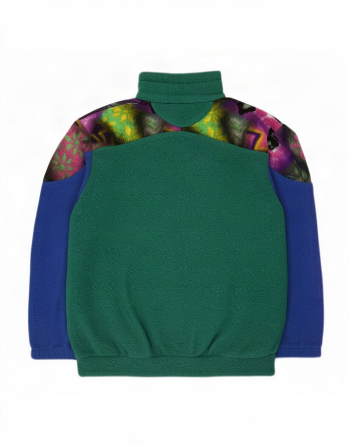 Vintage hombres botón cuello polar jumper medio verde colorblock poliéster