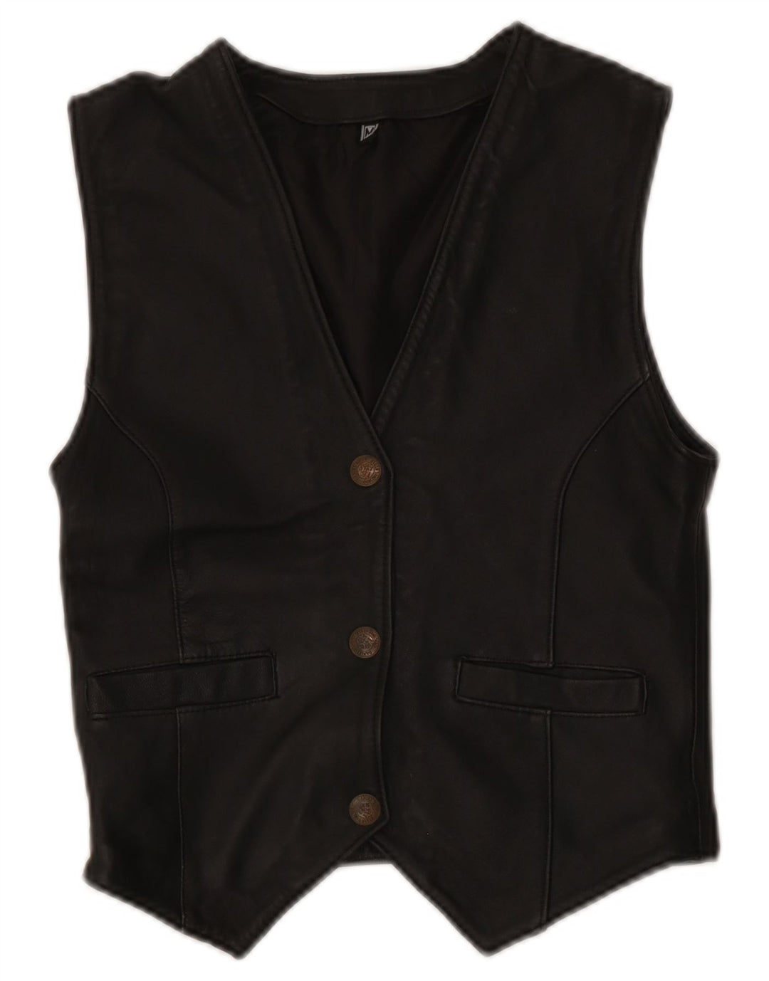 Vintage mujer cuero chaleco Reino Unido 12 medio negro