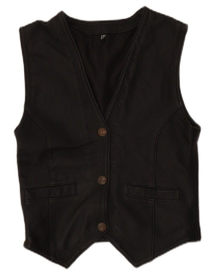 Vintage mujer cuero chaleco Reino Unido 12 medio negro