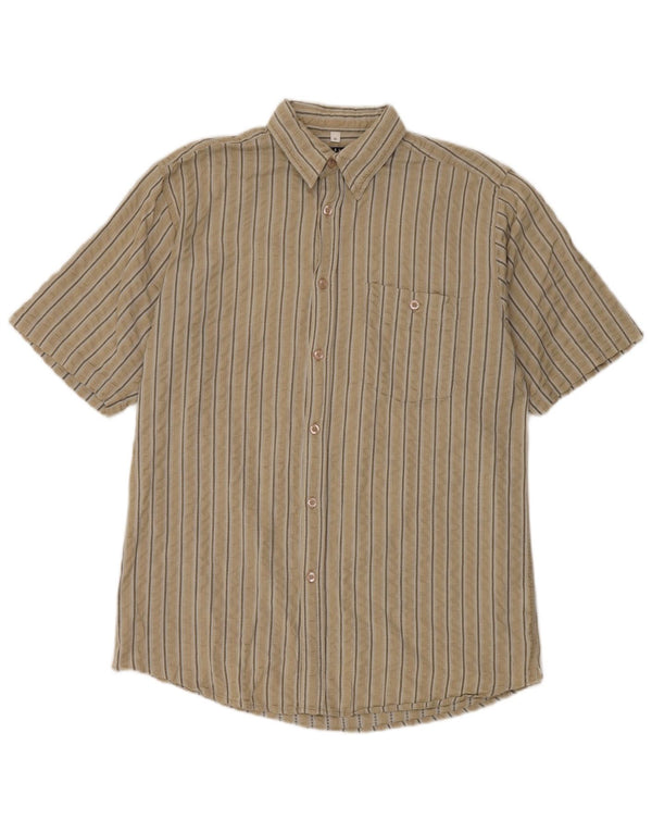 Camisa Angelo Litrico Hombre Manga Corta Algodón Rayas Beige Medio