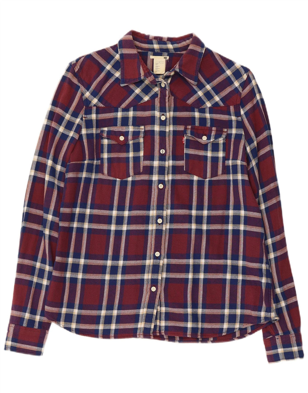 LEVI'S Camisa de franela para mujer UK 44 Algodón a cuadros granate mediano