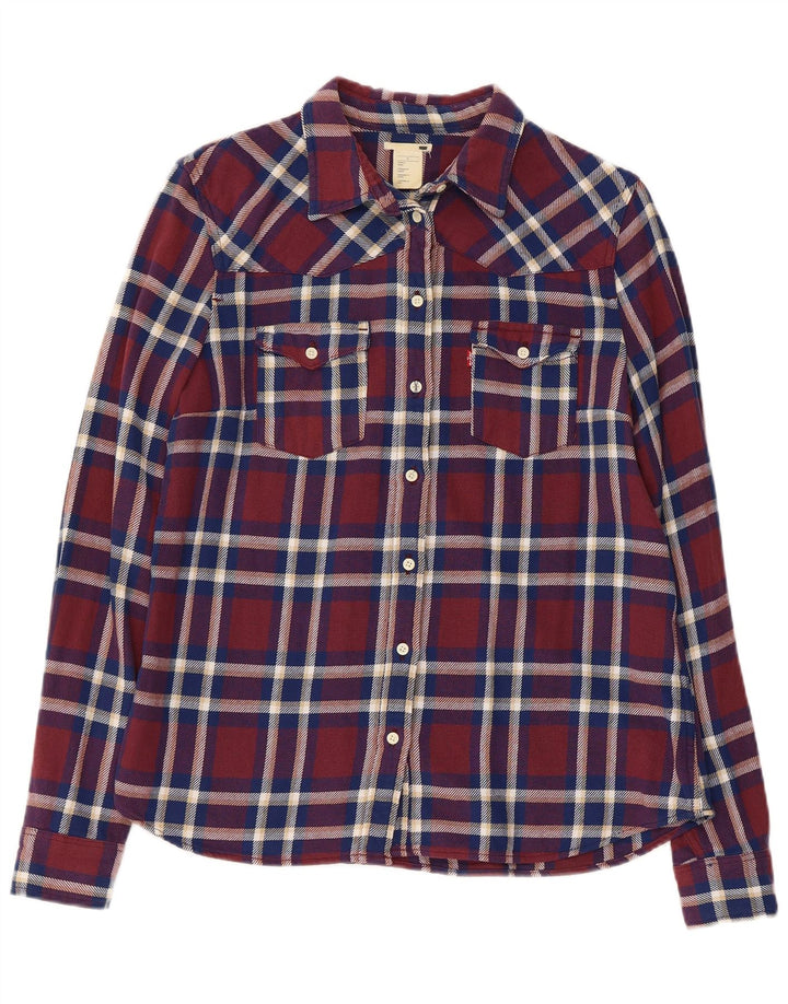 LEVI'S Camisa de franela para mujer UK 44 Algodón a cuadros granate mediano