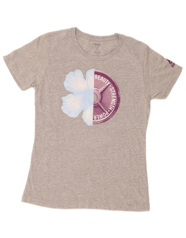 Reebok Camiseta gráfica para mujer Top UK 12 Algodón moteado gris medio